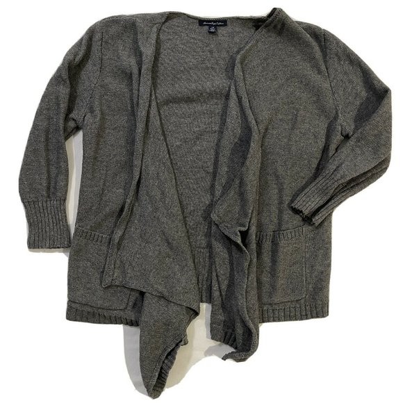 American Eagle Outfitters Sweaters - American Eagle Ruffle Knit Cardigan Sweater Gray Large | Thick Lounge Sweatshirt